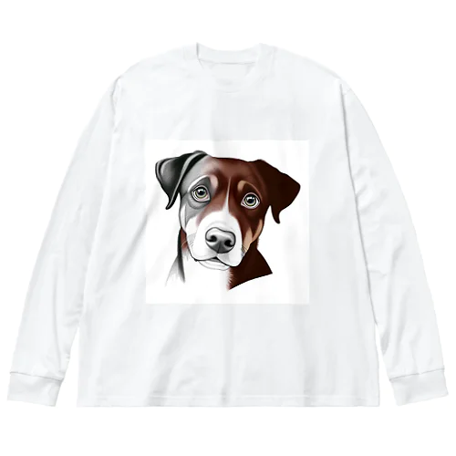 じっと見つめる犬さん ビッグシルエットロングスリーブTシャツ