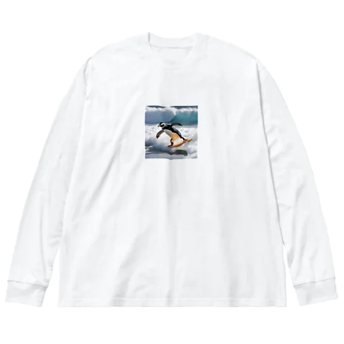 サーフィンするペンギン第2弾 ビッグシルエットロングスリーブTシャツ