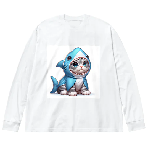 サメのフードを被った子猫 Big Long Sleeve T-Shirt