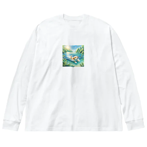 泳ぐわんこ ビッグシルエットロングスリーブTシャツ