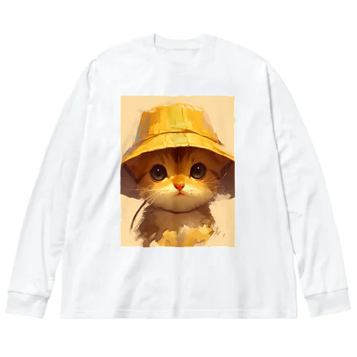 帽子をかぶった可愛い子猫 Marsa ビッグシルエットロングスリーブTシャツ