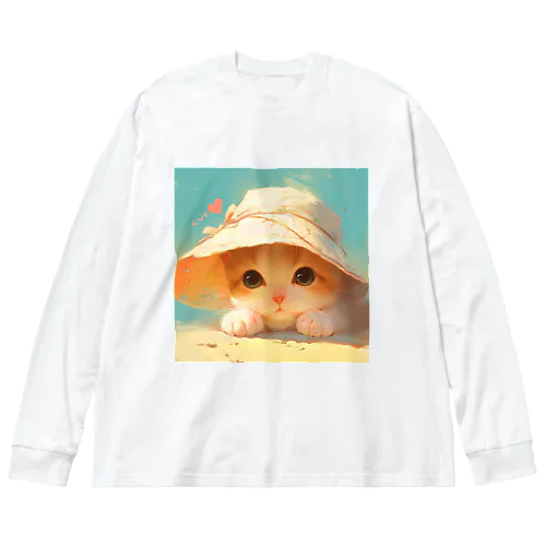 帽子をかぶった可愛い子猫 Marsa 106 ビッグシルエットロングスリーブTシャツ