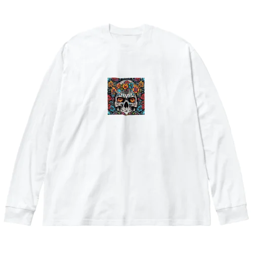 色鮮やかな花々と入り組んだ頭蓋骨のタトゥーデザイン Big Long Sleeve T-Shirt