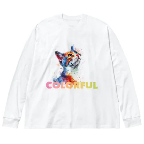 色鮮やかな水彩画に描かれたカワイイ猫 Big Long Sleeve T-Shirt