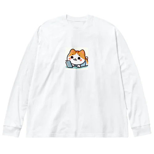 スマホ中毒だにゃあ ビッグシルエットロングスリーブTシャツ