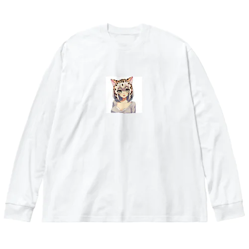 ベンガルキャットを女の子にしたイラスト ビッグシルエットロングスリーブTシャツ