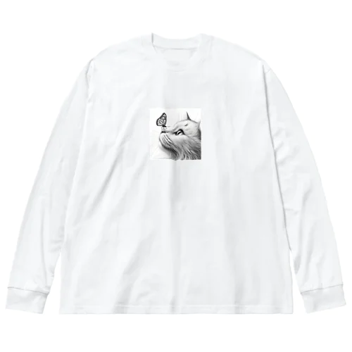 猫と蝶 ビッグシルエットロングスリーブTシャツ