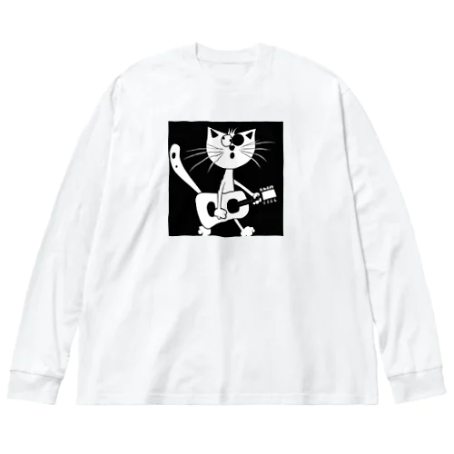 kawaii music cat B ビッグシルエットロングスリーブTシャツ