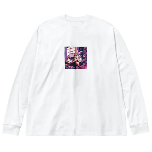 ピクセルパープルガール2 ビッグシルエットロングスリーブTシャツ