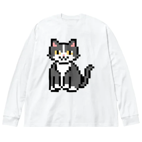 ハチワレ猫のドット絵 ビッグシルエットロングスリーブTシャツ