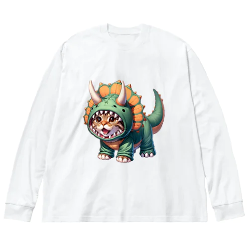 トリケラトプスのフードを被った子猫 Big Long Sleeve T-Shirt