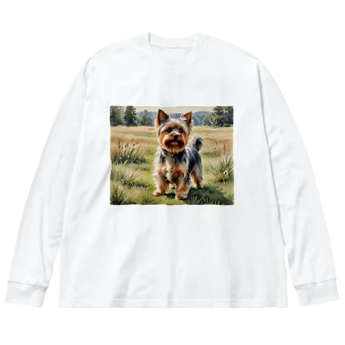 ヨークシャー・テリア　Yorkshire Terrier　水彩画風 ビッグシルエットロングスリーブTシャツ