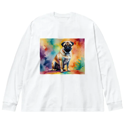 パグ　Pug　水彩画風 Big Long Sleeve T-Shirt