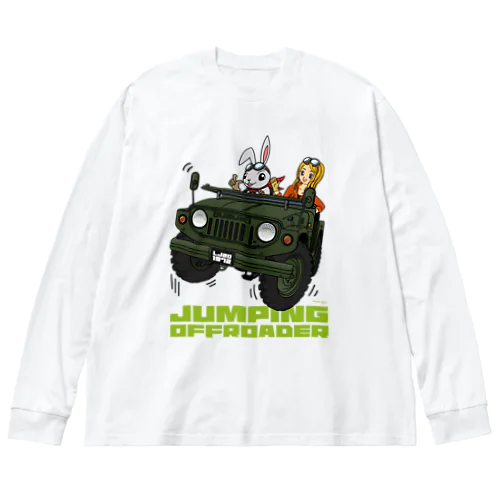 JUMPING OFFROADER 05 二代目ジムニーに乗るウサギと女の子 ビッグシルエットロングスリーブTシャツ