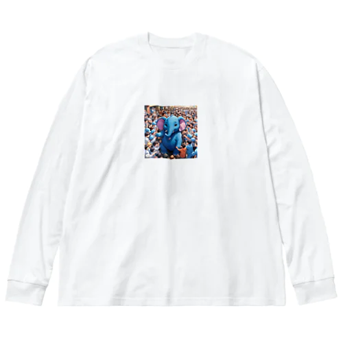 人ごみで押されたり、ぶつけられる青いゾウ Big Long Sleeve T-Shirt