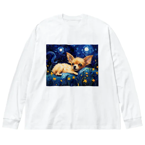【星降る夜 - チワワ犬の子犬 No.1】 ビッグシルエットロングスリーブTシャツ