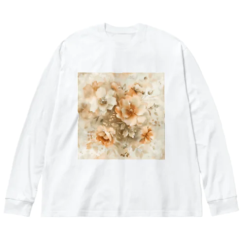 水彩風の花イラスト ビッグシルエットロングスリーブTシャツ