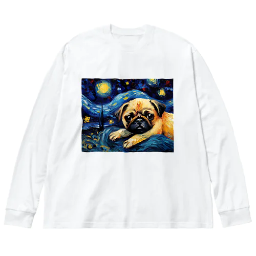 【星降る夜 - パグ犬の子犬 No.3】 ビッグシルエットロングスリーブTシャツ