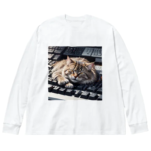 猫とキーボード ビッグシルエットロングスリーブTシャツ