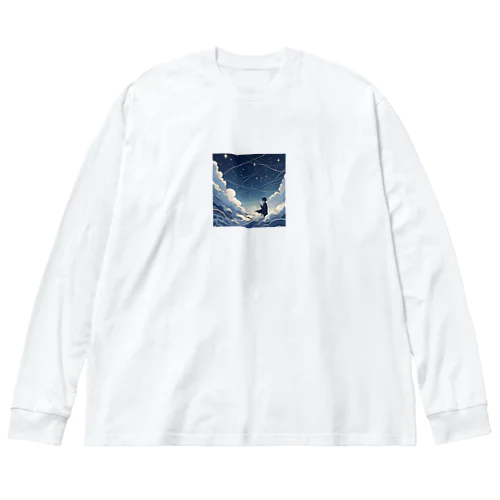 鮮やかな世界に包まれた、幻想的な雲の中をかける少年。風 Big Long Sleeve T-Shirt