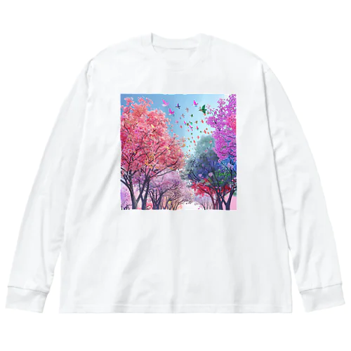 自然の美しい木々と鳥　なでしこ1478 Big Long Sleeve T-Shirt