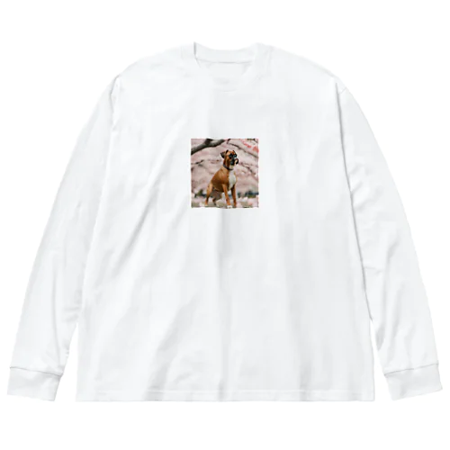 桜とボクサー犬 Big Long Sleeve T-Shirt