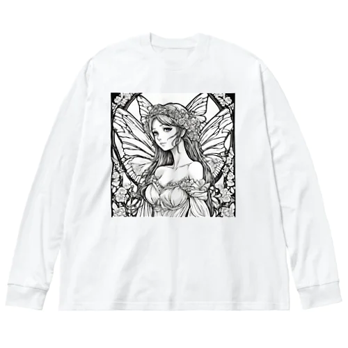 妖精の花嫁シリーズ　モノトーン　バストアップ Big Long Sleeve T-Shirt