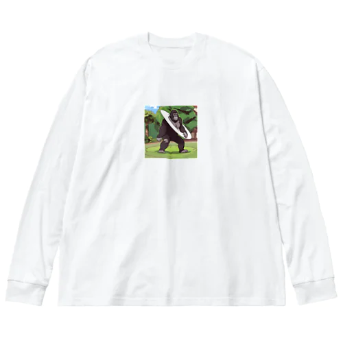 フリスビーをする白黒のゴリラ Big Long Sleeve T-Shirt