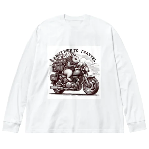 バイク旅のウサギ ビッグシルエットロングスリーブTシャツ