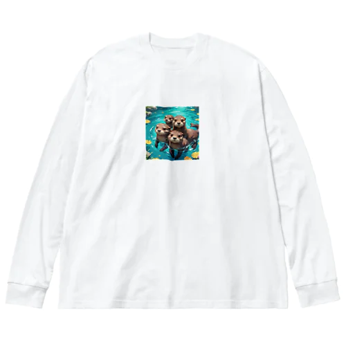 水遊びする親子カワウソ Big Long Sleeve T-Shirt