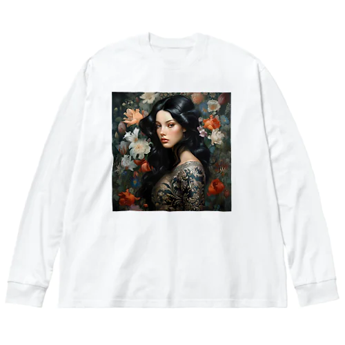 いろ色な、花に囲まれている女性　なでしこ1478 ビッグシルエットロングスリーブTシャツ