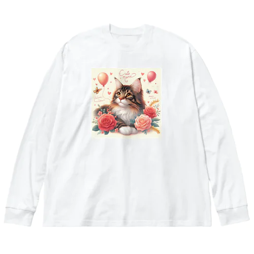 猫と薔薇 Big Long Sleeve T-Shirt