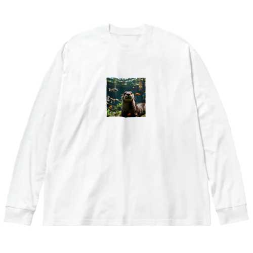 水中で気ままに泳ぐ愛らしいカワウソ Big Long Sleeve T-Shirt