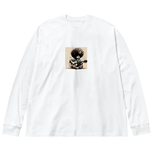 ウクレレを持つアフロヘアのかわいい成長 Big Long Sleeve T-Shirt