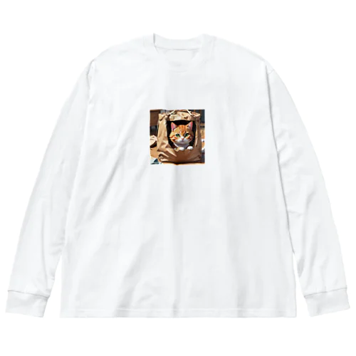 袋に入り込んで遊んでいる猫 Big Long Sleeve T-Shirt