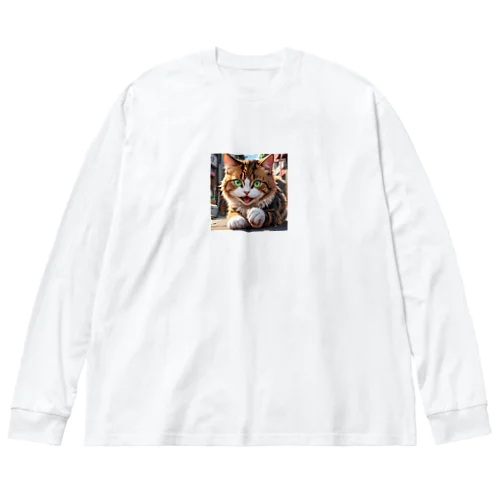 何かしようとしてる猫 ビッグシルエットロングスリーブTシャツ