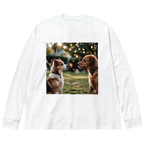 見つめ合う犬 ビッグシルエットロングスリーブTシャツ