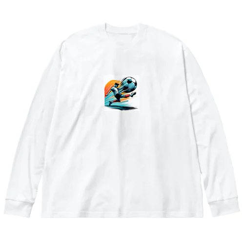 夕日を背にサッカーボールを蹴りシュート Big Long Sleeve T-Shirt