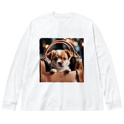 バッグに入った犬 ビッグシルエットロングスリーブTシャツ