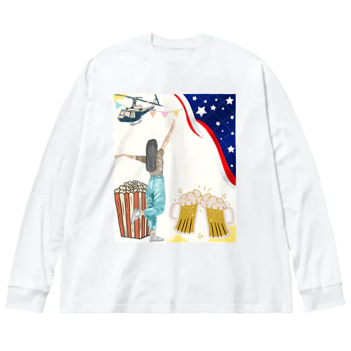 ビール大好きアメリカン女の子 Big Long Sleeve T-Shirt