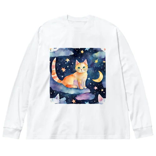 月と猫 ビッグシルエットロングスリーブTシャツ