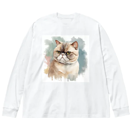 猫　ストリートアート風 ビッグシルエットロングスリーブTシャツ