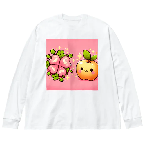 恋愛運アップの金のリンゴとピンクのクローバー ビッグシルエットロングスリーブTシャツ