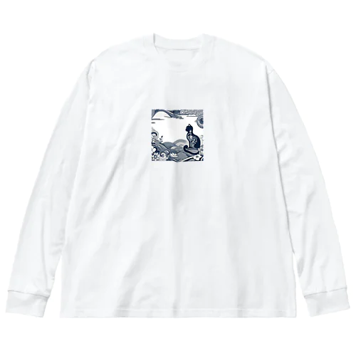 和紋様 x 猫　和風の静けさ Big Long Sleeve T-Shirt