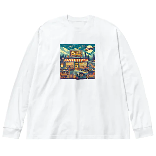 Retro Snow Mountain Wine ビッグシルエットロングスリーブTシャツ