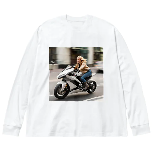 メトロポリタン・フリーダム: 都会を駆ける女性ライダー ビッグシルエットロングスリーブTシャツ