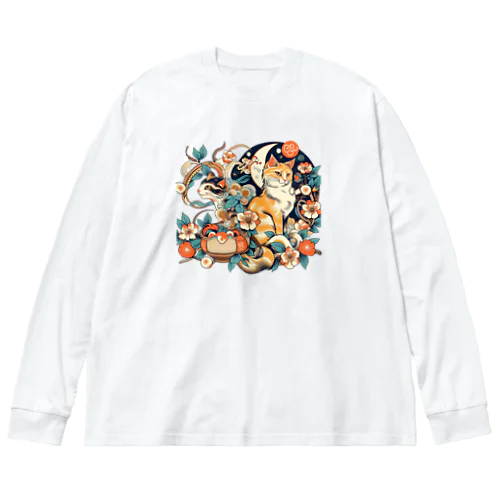 猫LOVE items 茶虎と白黒 ビッグシルエットロングスリーブTシャツ