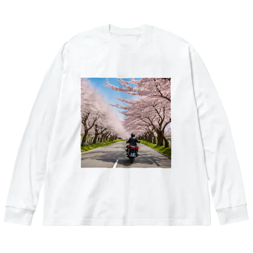 春の息吹と共に - 桜のトンネルを駆ける ビッグシルエットロングスリーブTシャツ