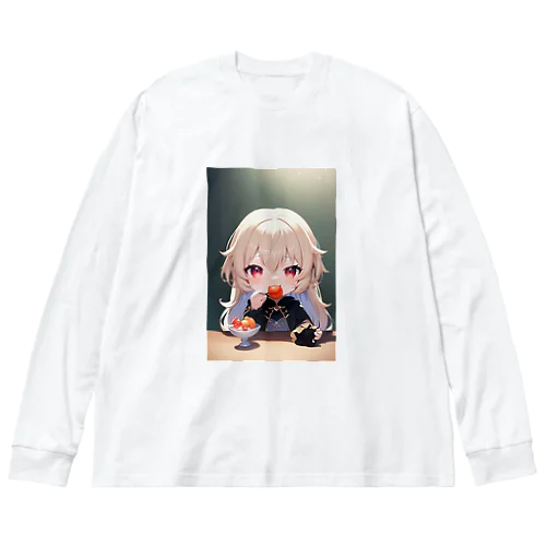 フルーツ食べるかわいい娘 ビッグシルエットロングスリーブTシャツ