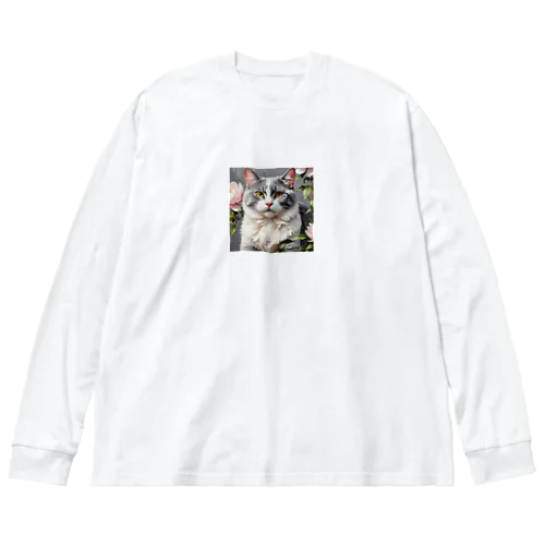 ピオニーと猫 ビッグシルエットロングスリーブTシャツ